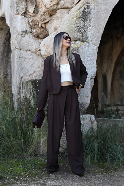 bytugcekaya Coffee Pants Detailed Premium Jacket Set