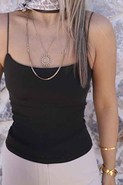 bytugcekaya Kaki Elastic Long crop Top