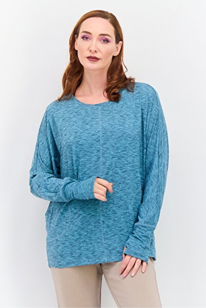 Nine West بلوزة رياضية نسائية بأكمام طويلة للخارج، باللون الأزرق الفاتح