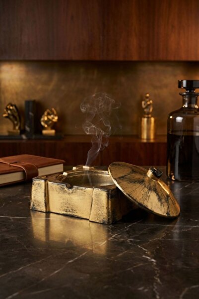 Evene Küllük Altın Eskitme Renk Kül Tablası Dekoratif Küllük Model 11