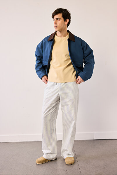 Beyyoglu Beli Kordonlu Çizgili Pantolon