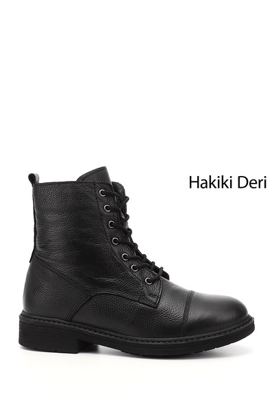 GÖNDERİ(R) Kadın Siyah Floter Fermuarlı Hakiki Deri Postal Bot