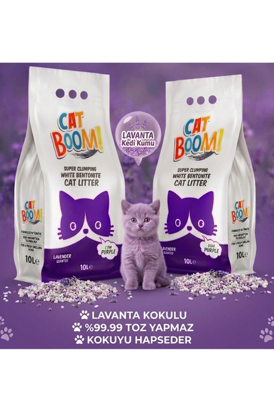 Cat Boom Lavanta Kokulu Bentonit Kedi Kumu 10 Lt x 2 Adet