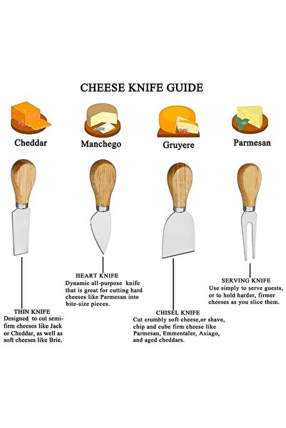 ARVALE Bami 4'lü Çelik Peynir Bıçak Seti Bambu Saplı Servis Sunumluk Peynir S...