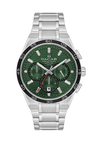 Nacar ساعة يد رجالية رياضية من الزجاج الياقوتي باللون الفضي والأخضر NC08-2942...