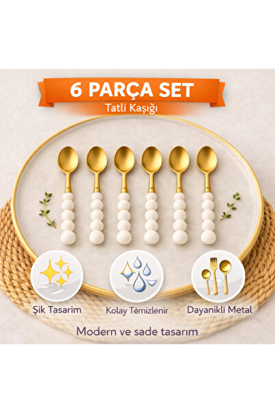 ARVALE 6 Adet Gold İnci Detaylı Tatlı Kaşığı