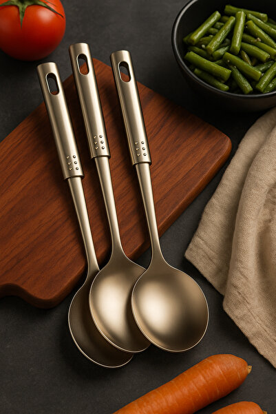 ARVALE 3'lü Servis Kaşığı Seti – Paslanmaz Çelik, Ergonomik Sap, Lüks Tasarım