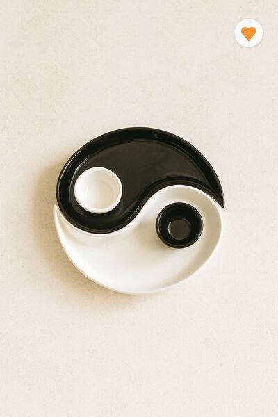 ARVALE Ying & Yang 2-Piece Special Design Breakfast Plate with Sauce Bowl, Sn...