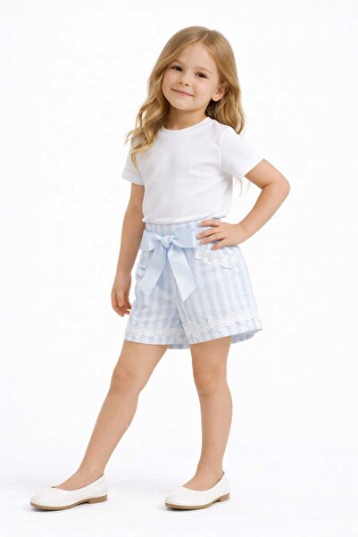 Neon Kız Çocuk Çizgili %100 Polyester Şort 1/2/3/4/5/6/7/8 Yaş