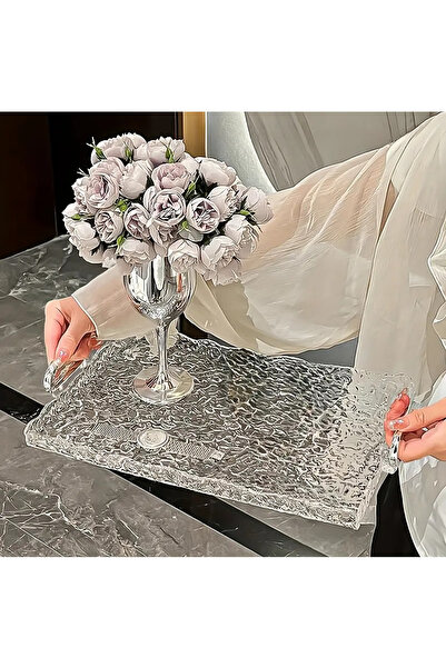 ARVALE Broken Glass Patterned Transparent Tray Decorative Footed Acrylic Mode...