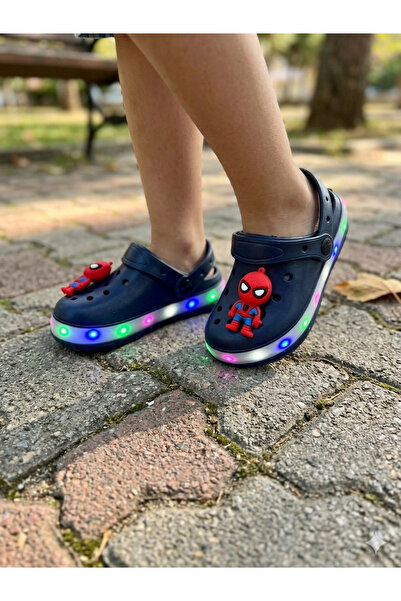 nuh kids Figürlü Işıklı Lacivert Erkek Çocuk Deniz Havuz Plaj Ev Sokak Terliği