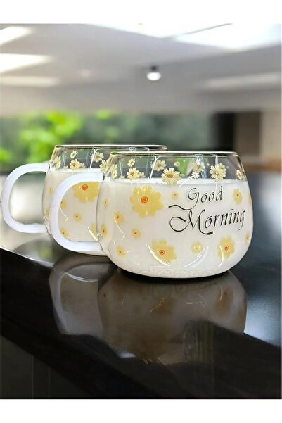 ARVALE Perry 2 Pcs Borosilicate Can Contact Fire Floral Mug Cup 450 ml Gift M...