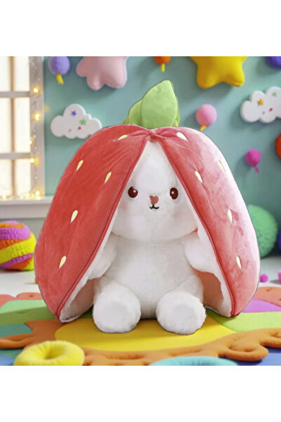Pababo 50 cm Çilek Tavşan Fermuarlı Peluş Oyuncak – Sürpriz Tasarımlı Yumuşak...