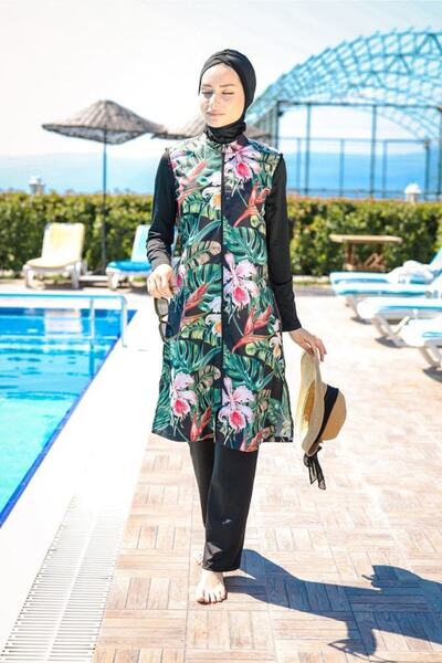 Marina Μοντέλο 1996 Σετ 3 μαγιό με μαύρο λουλουδάτο σχέδιο αλεξίπτωτο