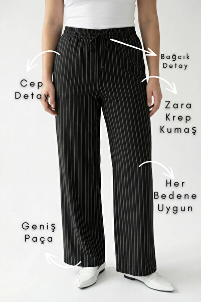 Mivoon Buzunar cu dungi țesute cu picioare largi pantaloni palazzo