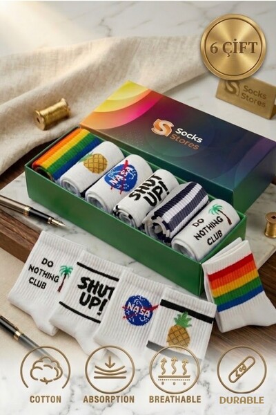 Esinti 6 kusů barevných vzorovaných pánských a dámských dlouhých ponožek