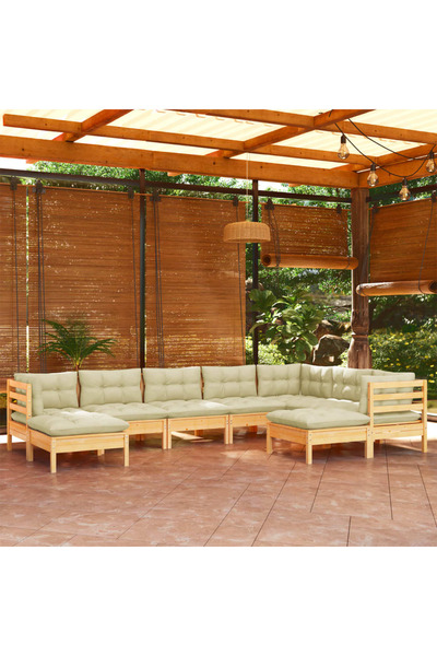 Concept Set mobilier grădină cu perne crem, 9 piese, lemn masiv de pin