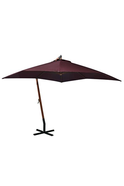 Concept Umbrelă suspendată cu stâlp, roșu bordo, 3x3 m, lemn masiv brad