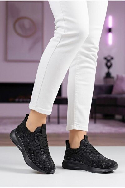 37Numara Large size women's sports shoes with stones 41-42-43-44-black stone