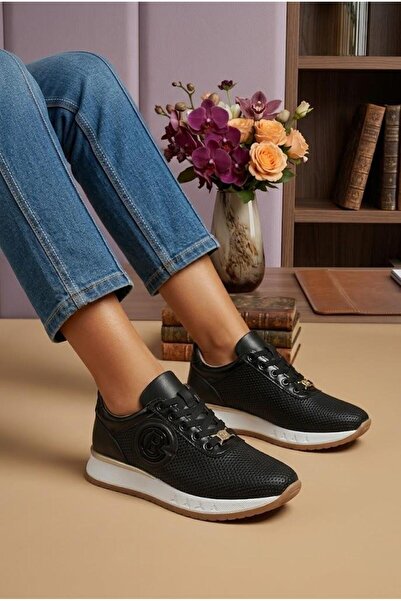 37Numara Large Size Women's Sneakers Genuine De Leather 1-42-43-44-Black