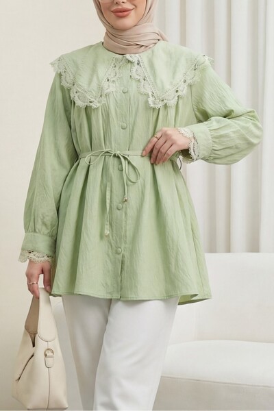 Modamorfo Baby collar scalloped waist lace modal tunic - çağla y.