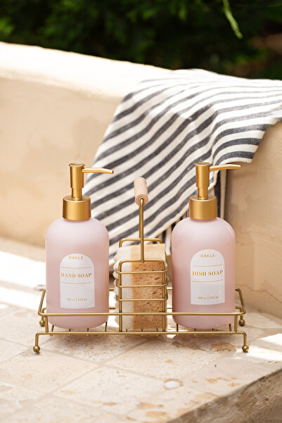 Rakle Σετ 2 τεμαχίων Poudre Gold Metal Stand με Ξύλινη Λαβή και Δοχείο Υγρού ...