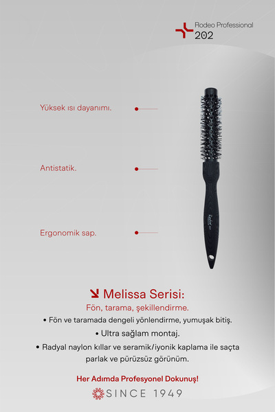 RODEO فرشاة شعر بلاك ميليسا 202 للتجفيف والتمشيط والتصفيف - مقاومة للحرارة 30...