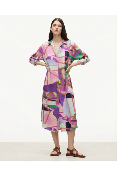 DenizEge Rochie cămașă din viscoză Picasso roz