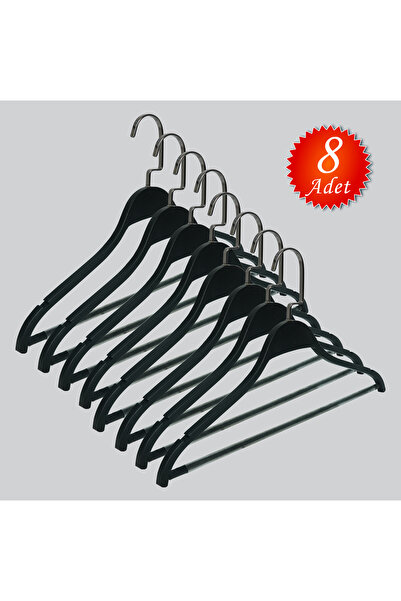 NYN Ahşap (Siyah Nikel Kanca) BARLI Etek, Pantolon, Kombin, Askısı 8 Adet