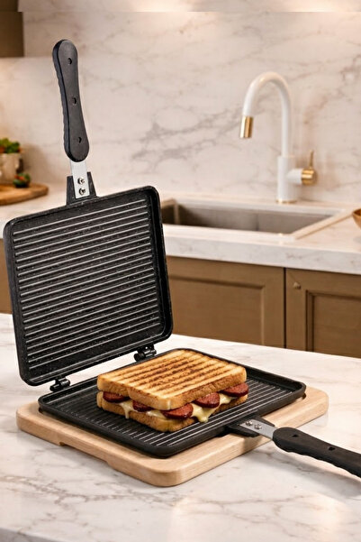 MEŞELER موقد جرانيت مصبوب يدويًا ومقلاة شواء متعددة الأغراض باللون الأسود