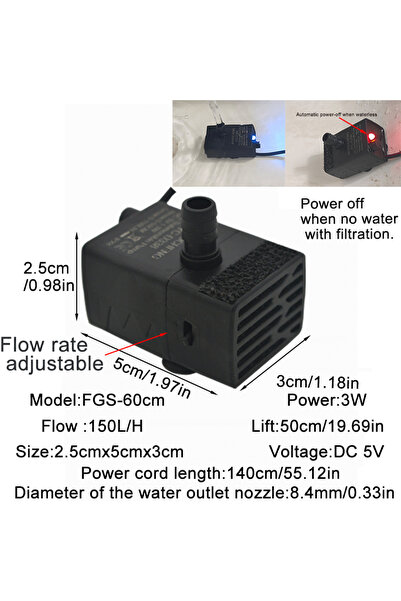 Choice1 مضخة ترشيح حوض أسماك USB فائقة الهدوء بقوة 5 وات FGS-60 سم، نافورة صغ...