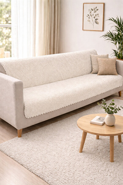 Sevim Non-Slip Sole Sofa Cover - Wellsoft & Plush Sofa Cover - 180X215 cm - Ecru