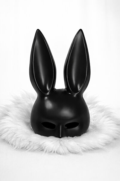 PARTİPORT Gizemli Tavşan Maskesi Kara Kedi Maskesi Cadılar Bayramı Siyah