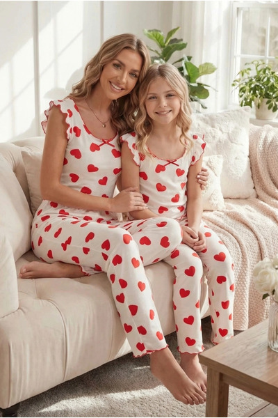 JustMORE طقم بيجامة بدون أكمام للأم والابنة مكون من قطن قطع مع شريط