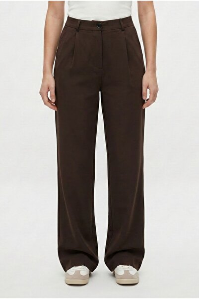 Ritnice Women's Cedric Poli Viscose Buttoned Back Elastic Brown Woven Trousers