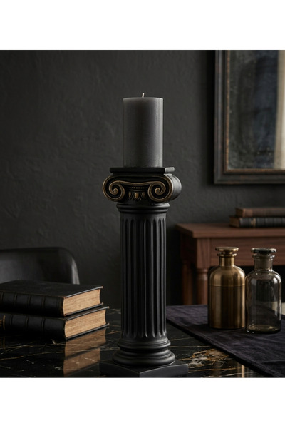 Ahlat Ağacı Ahşap Atölyesi Antik Eskitme İyon Sütun Şamdan 25 cm Dekoratif Mi...