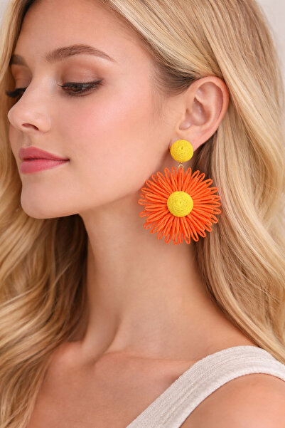 Modex أقراط على شكل زهرة برتقالية على الطراز البوهيمي (6 سم)