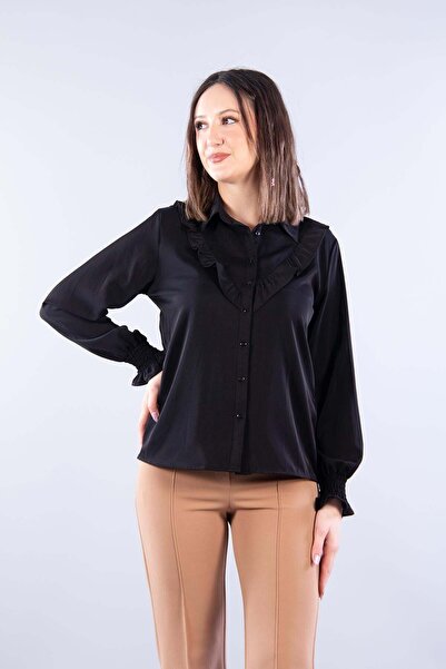 Mckanzie 20223 ruffled collar shirt with gathered sleeves