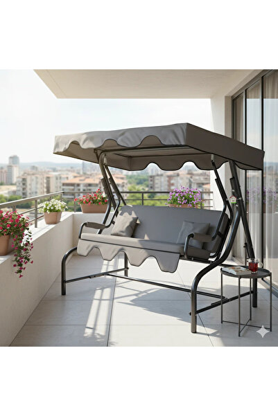 Yekta Home Yekta Gümbet 3 Kişilik Bahçe Salıncağı Balkon Salıncak 200 cm Gümüş