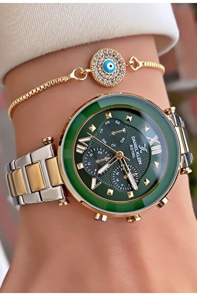 Daniel Klein Sarı Gümüş Renk 2 Yıl Garantili Kadın Kol Saati - Bileklik Hediyeli