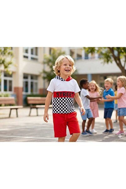 Hilal Akıncı Kids Trening pentru băiat, model roșu de stradă, cu mânecă scurt...