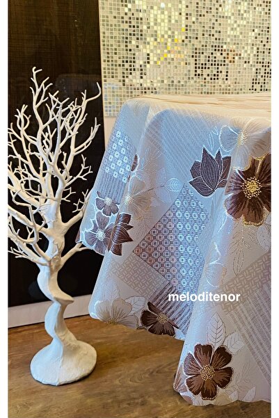 DERYA Woven Lining White Leaf Floral Checkered Glitter Shiny Pearlescent Roun...