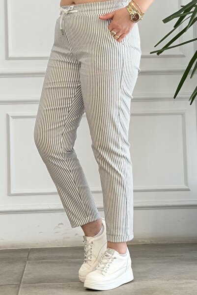 yb yağmur butik Παντελόνι με διπλό τελείωμα και ελαστική μέση, ριγέ
