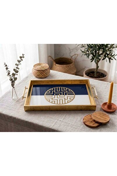 Öykü Şık Gold Kulplu Lüks Sunum Tepsisi - Modern Tasarım Dekoratif Çay Kahve ...