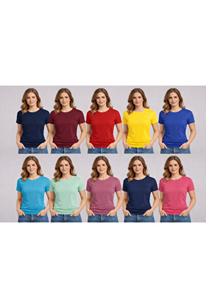 zs zaos fashion Σετ 10 γυναικείων μπλουζών με λαιμόκοψη ποδηλάτου, βασικό μον...