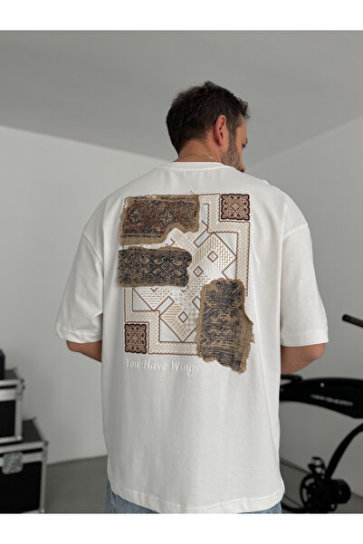 BYBASICMAN Tricou supradimensionat cu detalii din paie pe spate, alb SW-5126