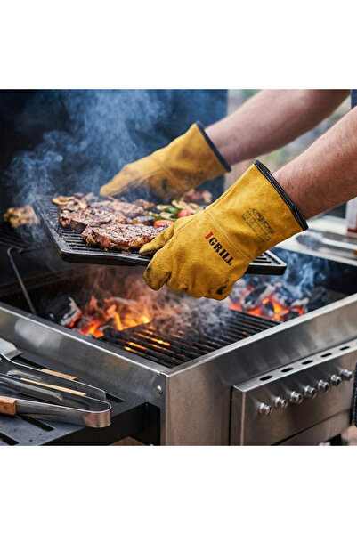 IGRILL Dana Derisi Yüksek Isıya Dayanıklı Barbekü Mangal ve Fırın Eldiveni