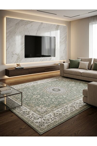 Al Kaffary Carpet سجاد بشاير بتصميم تراثي عربي، مثالي للمجالس والصالات وغرف المعيشة باللون الأخضر