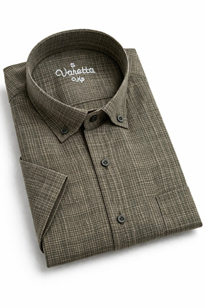 Varetta قميص رجالي أخضر كاكي بأكمام قصيرة وجيب من القطن للصيف