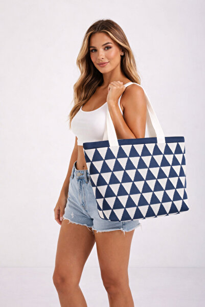 Sebir Moda Τριγωνικό σχέδιο πλεκτό τσάντα ώμου και παραλίας